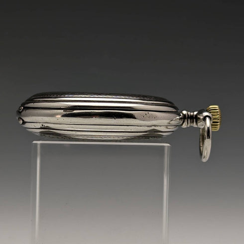 1907年頃 アンティーク ロンジン 懐中時計 花彫刻銀側ハンターケース 動作良好